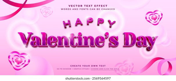 Happy valentines day text effect, shiny pink glamour graphic style