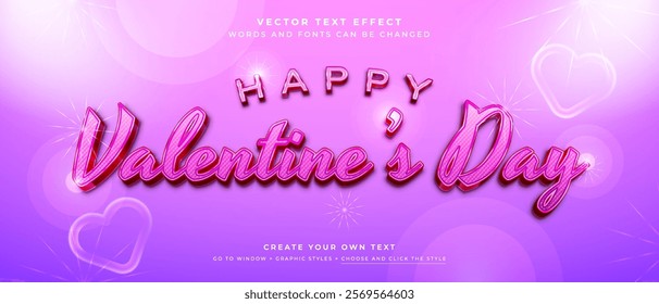 Happy valentines day text effect, shiny pink glamour graphic style