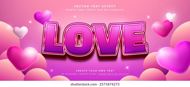 Happy valentines day text effect and hearts background