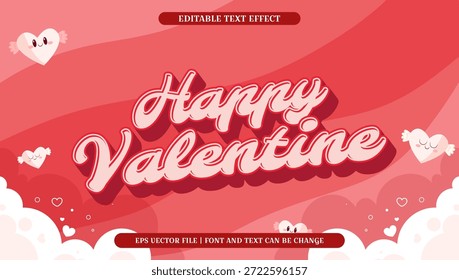 Efecto de texto de feliz día de San Valentín con corazones y nubes, perfecto para tarjetas de felicitación y decoraciones