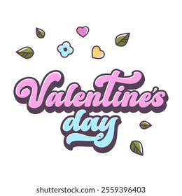 Happy Valentine's Day text. Festive template for banner, card, poster. Retro valentine typography in 60s 70s cartoon style. Simple outline signs for decoration party, holiday. Vector 