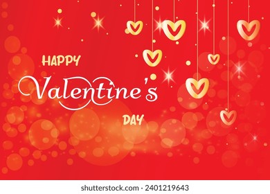 Feliz Día de San Valentín tarjeta de saludo de texto Gold une corazones como garland 14 de febrero todos los amantes Fiesta Diseño Gentil Sentimientos románticos Promoción plantilla de compras amor Glitter efecto fondo rojo 