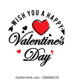 Happy Valentine's day text, hand lettering typography poster on red gradient background. Vector illustration. Romantic greeting card, invitation, banner template. - Vector