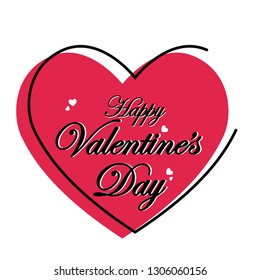 Happy Valentine's day text, hand lettering typography poster on red gradient background. Vector illustration. Romantic greeting card, invitation, banner template. - Vector