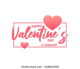 Happy Valentine's day text, hand lettering typography poster on red gradient background. Vector illustration. Romantic quote postcard, card, invitation, banner template.