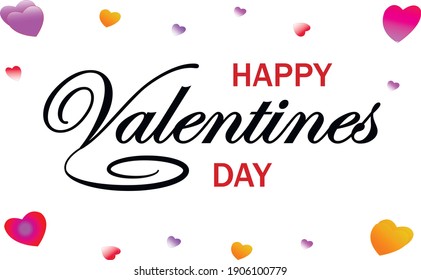 Happy Valentine's Day text, hand lettering typography poster with beautiful hearts on white background. Vector illustration. Wallpaper, romantic quote, postcard, flyers, posters, invitation brochures