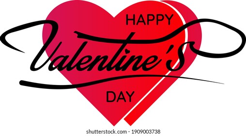 Happy Valentine's day text, hand lettering typography poster on red and pink, black, white-colored Valentine's day card gradient background. Vector illustration. 
