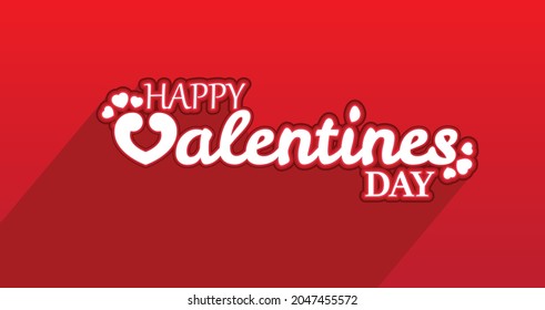 Happy Valentine's day text, hand lettering typography poster on red gradient background. Vector illustration. Cute illustration for printing on cups, business cards, flyers, notebooks, brochures.