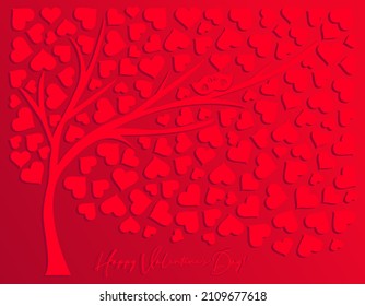 Happy Valentines Day text, hand lettering typography poster on red gradient background. Vector illustration. Romantic postcard, postcard, banner template. Valentine's hearts. 