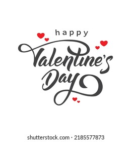 Happy Valentine's day text, hand lettering typography poster on white background. Vector illustration. Romantic quote postcard, card, invitation, banner template.