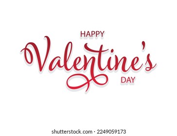 Feliz texto del día de San Valentín, póster de tipografía con letras a mano sobre fondo de gradiente rojo. Ilustración vectorial. Postal romántica, tarjeta, invitación, plantilla de banner.