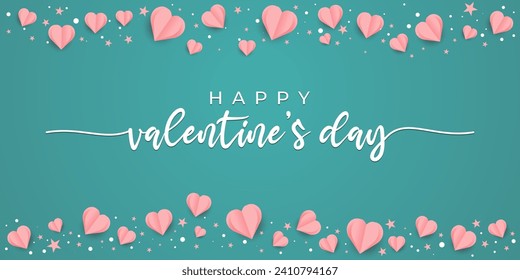 Feliz texto del día de San Valentín, póster de tipografía con letras a mano sobre fondo de gradiente rojo. Ilustración vectorial.