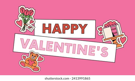 Happy Valentine's day text, hand lettering typography poster on red gradient background. Vector illustration.