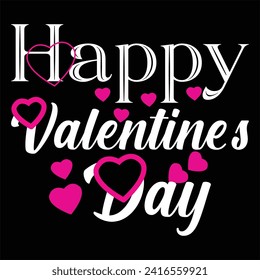 Happy Valentine's day text, hand lettering typography poster on red gradient background. Vector illustration. Romantic quote postcard, card, invitation, banner template.