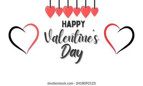 Happy Valentine's day text, hand lettering typography poster Vector illustration. Romantic quote postcard, card, invitation, banner template.