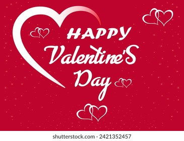 Happy Valentine's day text, hand lettering typography poster on red gradient background. Vector illustration. Romantic quote postcard, card, invitation, banner template.