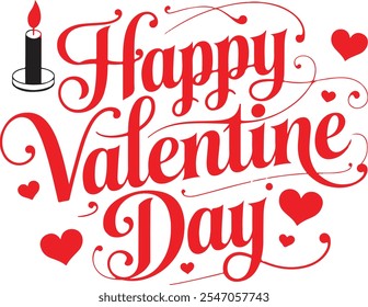 Happy Valentine's day text, hand lettering typography poster on white background. Vector illustration. Romantic quote postcard, card, invitation, banner template.