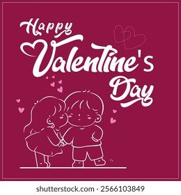 Happy Valentine's Day text, hand lettering. Vector illustration of cute couple