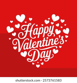 Happy Valentine's day text, hand lettering typography, hearts with pink red. Vector illustration. Invitation, banner, t-shirt. Calligraphy text handwritten background. 14 February.