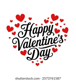 Happy Valentine's day text, hand lettering typography, hearts with pink red. Vector illustration. Invitation, banner, t-shirt. Calligraphy text handwritten background. 14 February.