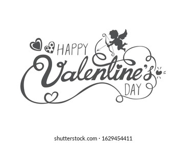 Happy Valentines Day text with handwritten calligraphy isolated on white background. Vector Illustration.
