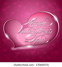Happy Valentine's Day - text in heart. Valentine greeting card, note, vector