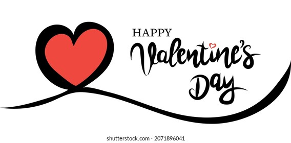 Happy Valentines day text with heart isolated on white background. Vector illustration. Suitable for cards, flyers, invitation, posters, brochure, banners.