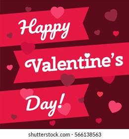 Happy valentine's day text with heart and ribbons. Flyer, poster or banner. Vector illustration Valentine's day greeting card with design hearts symbols. Template for 14 February.