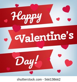 Happy valentine's day text with heart and ribbons. Flyer, poster or banner. Vector illustration Valentine's day greeting card with design hearts symbols. Template for 14 February.