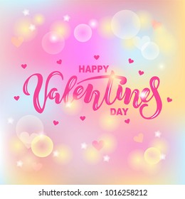 Happy Valentines Day text isolated on pastel color background. Hand drawn lettering as Valentines Day logo, badge, icon. Template for St. Valentine's Day, invitation, party, greeting card, web