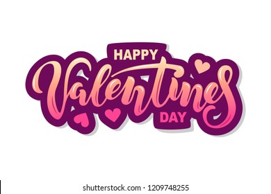 Happy Valentine's Day text isolated on background. Hand drawn Valentines lettering as logo,  badge, stick cake toppers, laser cut plastic. Vector illustration for Valentine's day card, invitation, web