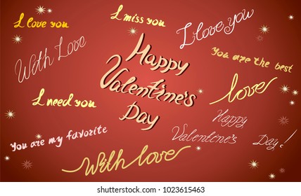 Happy Valentine's Day, text, lettering, I love you, with love on a red background.
