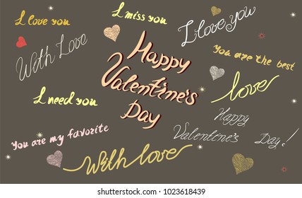 Happy Valentine's Day, text, lettering, I love you, with love on a gray background.