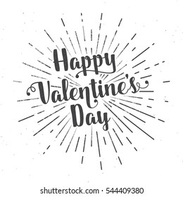 Happy Valentine's Day text and lettering. Vector Illustration. For greeting card, flyer, poster logo with text lettering, light rays of burst. Valentine's Day typography design.