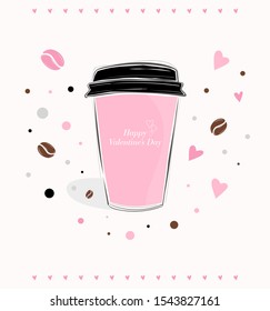 Happy Valentine's Day Text on a paper coffee cup - Vector Design. 