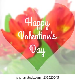 Happy Valentine's Day Text on Blurred Background with orchid Flower. Vector illustration. Valentine's Day or Mother's Day Romantic Backdrop.