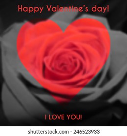 Happy Valentine's Day Text on Blurred Background with rose Flower. Vector illustration. Valentine's Day or Mother's Day Romantic Backdrop.