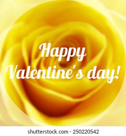 Happy Valentines Day Text on Blurred Background with rose Flower. Vector illustration. Valentines Day or Mothers Day Romantic Backdrop.