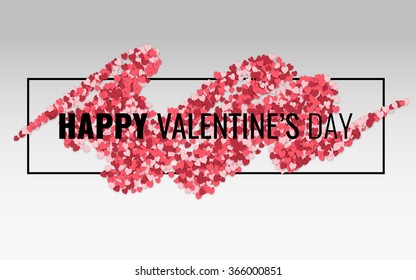 Happy Valentine's Day. Text on the abstract grey background with hearts. Stock vector.