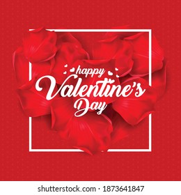 Happy Valentines Day text in red rose on red background. for Valentines Day greeting card. Typography design for print cards, banner, poster. Vector and illustration.