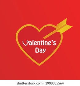 Happy Valentine's Day text with red heart pierced by arrow and red background. Vector illustration