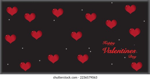 Happy Valentine's day text ,red heart and black background
