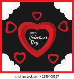 Feliz texto del Día de San Valentín con forma de corazón de color rojo 3D para publicación en medios sociales,