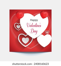 Happy Valentines Day text in red background with 3d Heart shape