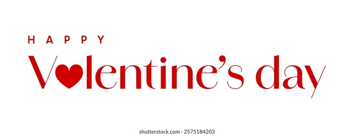 Happy Valentine's Day text, red heart, lettering typography
