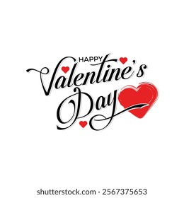 "Happy Valentine's Day." The text is stylized in an elegant and typograph script font, accompanied by decorative red hearts that enhance the romantic and festive mood of the composition