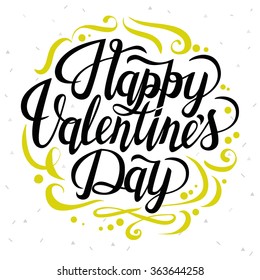 Happy Valentine's Day text. Valentine's typography. Vector illustration of Valentine Greeting Card with swirl. Golden and black typography.