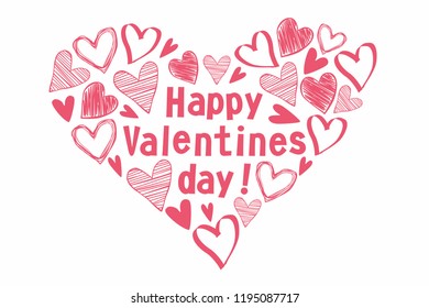 Happy Valentines day text. Vector cute hearts for Valentines card design.