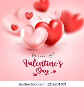 Happy valentine's day text vector background design. Heart couple balloons for valentine's greeting card decoration. Vector Illustration.
