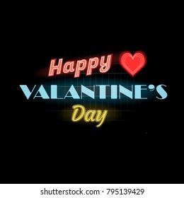 Happy Valentines Day text. Vector neon sign. Valentine's card.